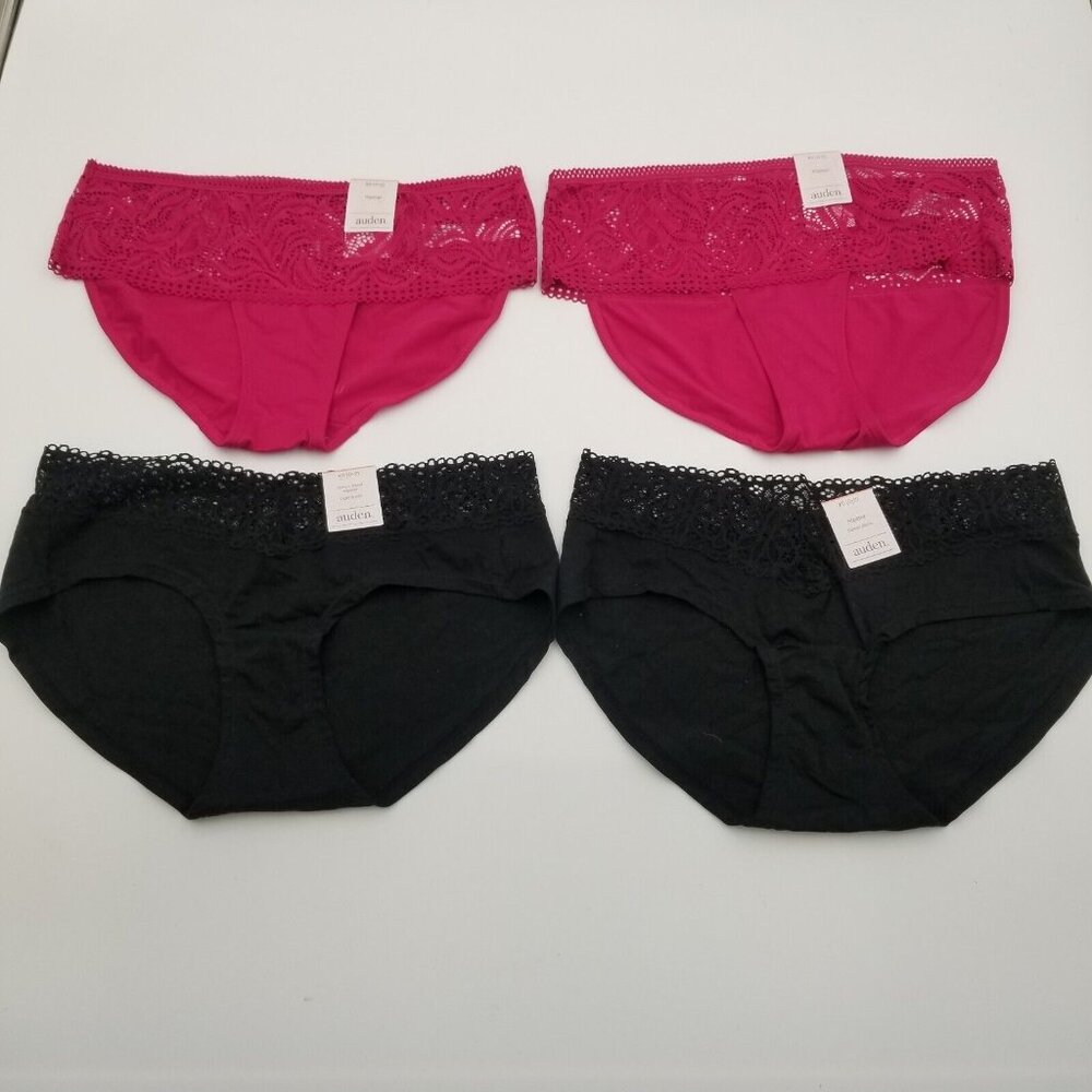 4 Womens Auden Hipster underwear w/ Lace Waistband Black & pink Mixed lot of 4